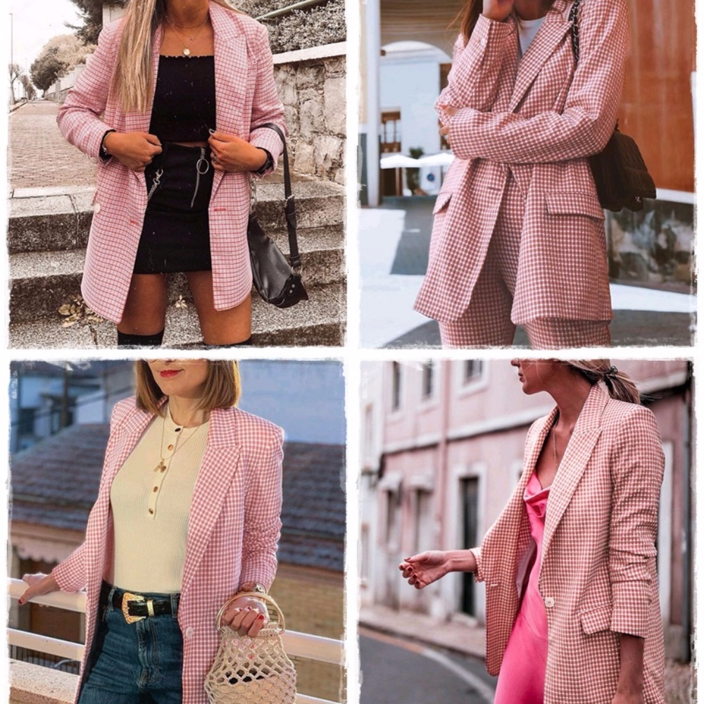 Single Breasted Pink Plaid Blazer - Picture 3 of 9